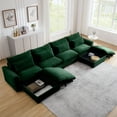 thumbnail image 3 of Oversized Green Modular Sectional Corduroy Fabric Sofa Set, U Shaped Chaise Lounge Sofa w/ 2 Storage Ottomans & Waist Pillows, 3 of 5