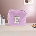 thumbnail image 5 of Unique Bargains 1 Pc Letter E Pattern Makeup Bag for Travel Pink Purple Corduroy, 5 of 6