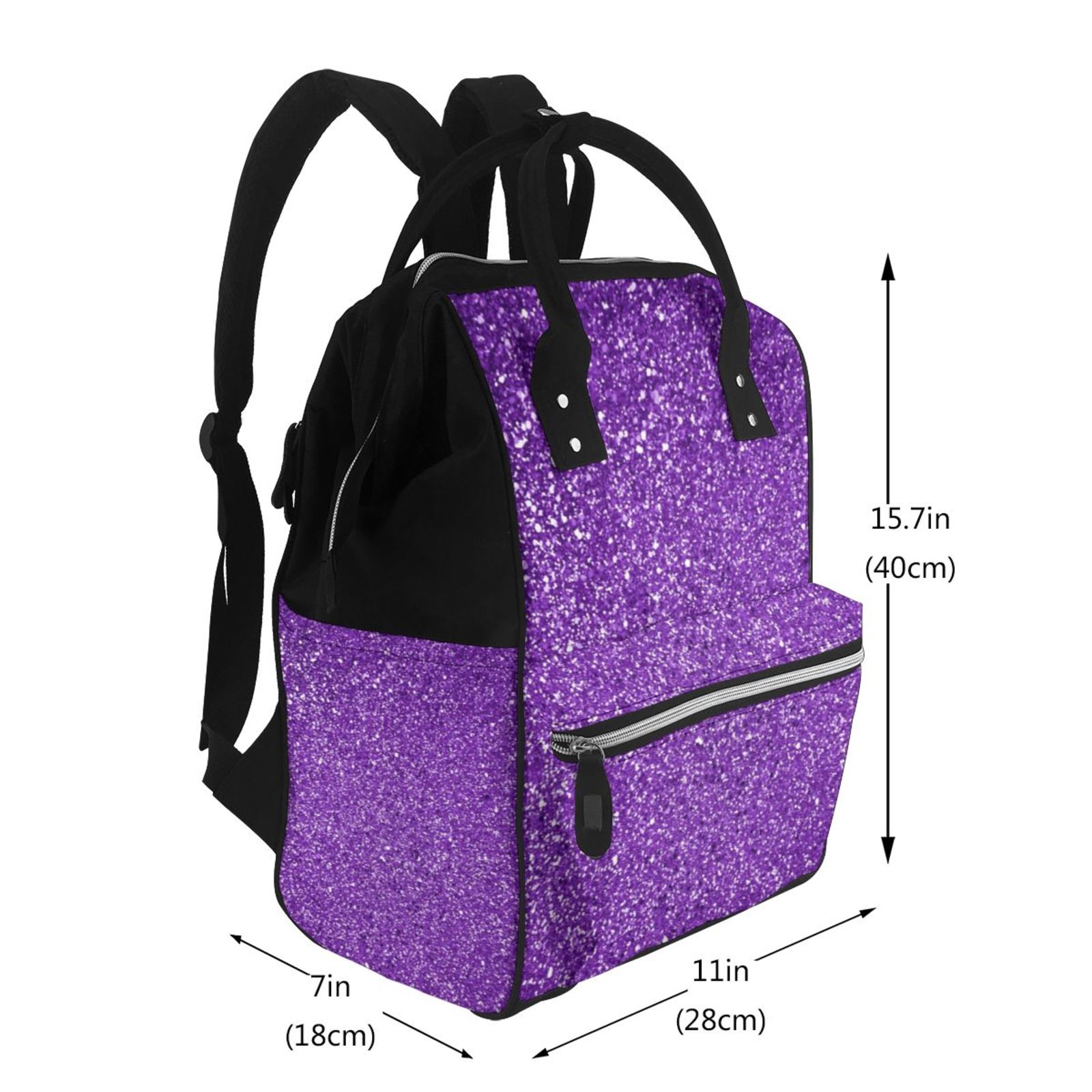 Ratiio Glitter Purple Mummy Backpack - Waterproof Twill Canvas, Large Capacity Diaper Bag with Multiple Pockets and Adjustable Straps