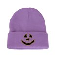 thumbnail image 3 of SYMOID Purple Cuffed Knit Beanie, Hall-oween Pumpkin Face Embroidered Acrylic Winter Skull Cap for Men Women Hats,Size Free Size, 3 of 6