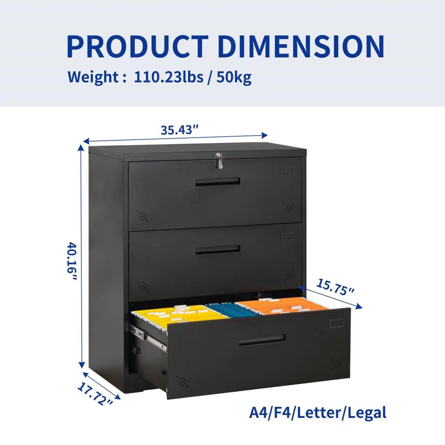 Kepooman Modern File Cabinet, Wide File Storage Cabinet for Home Office, Steel Lateral File Cabinet with 3 Drawer, Black Kepooman Modern File Cabinet, Wide File Storage Cabinet for Home Office, Steel Lateral File Cabinet with 3 Drawer, Black