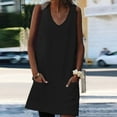thumbnail image 2 of ATOYSOY Women's Mini Loose Dress Pockets Solid Color Trendy Workout Sleeveless Cotton Lined Summer Sundress V Neck Boho Beach Retro Black, 2 of 6