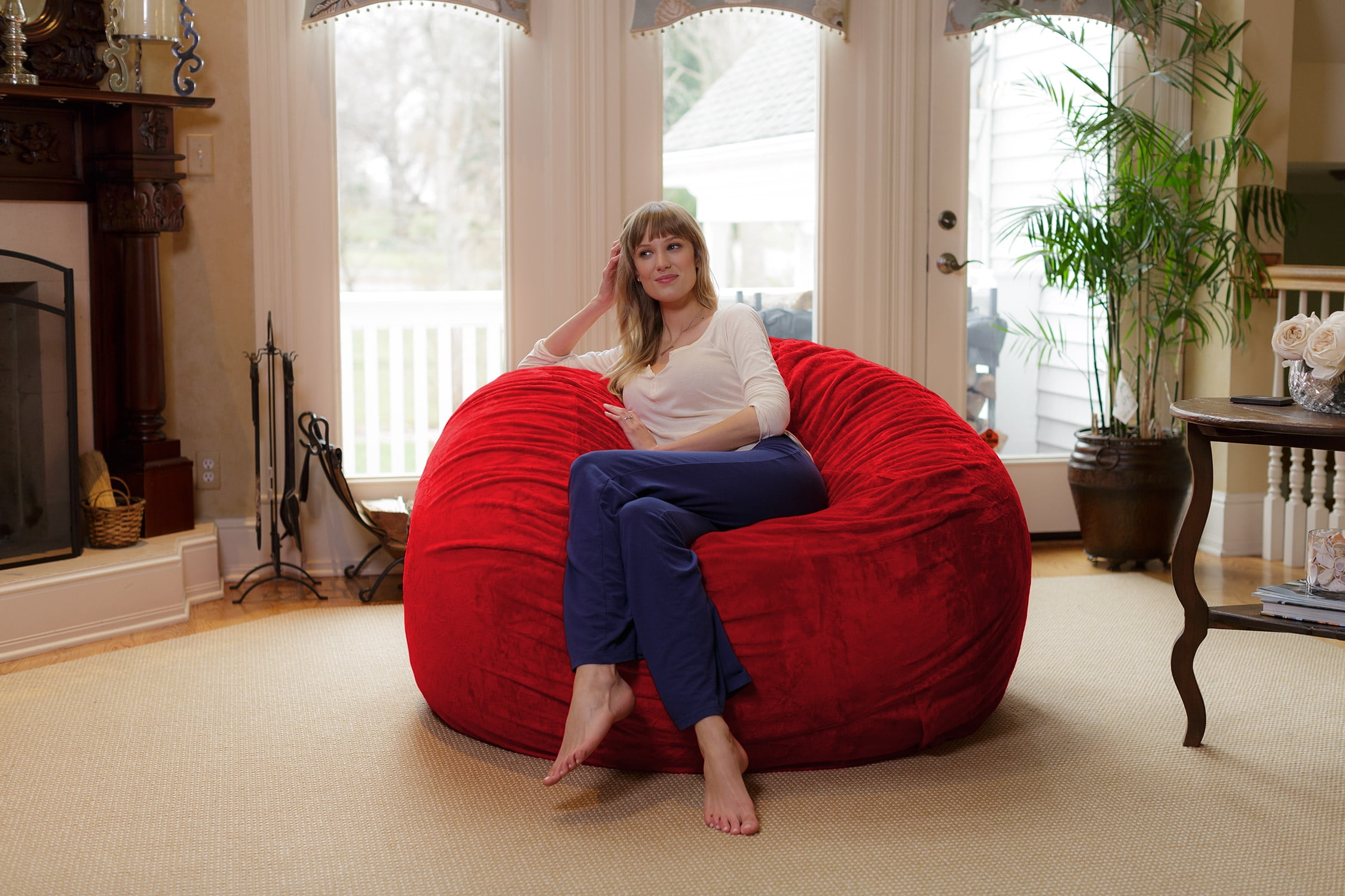Chill Sack Bean Bag Chair, Memory Foam with Ultra Fur Cover, Kids, Adults, 6 ft, Ultra Fur Red