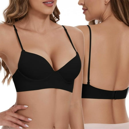 Blphud Sports Bra Pack Plus Size Sports Bra for Women Women s Low Back Bra Wireless Backless Bra Convertible Spaghetti Strap Seamless Trendy Lingerie for Women Sports Bras Black 34