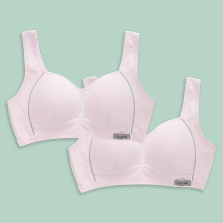 workcargo Big Girls 13T Cotton Bras 2 Pack - Everyday Comfort Full Coverage Wide Straps Breathable Pink Undergarment