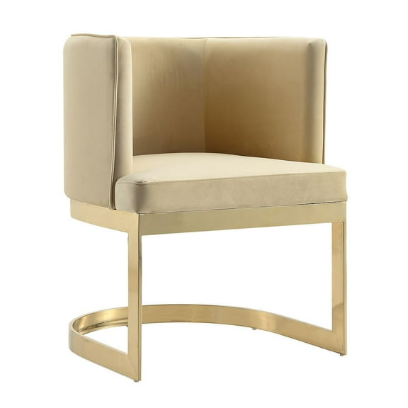 Manhattan Comfort Aura 18.9" Velvet Dining Chair in Sand/Polished Brass