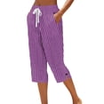 thumbnail image 2 of Zysthvn Women's Casual Pants & Capris Straight Leg Striped Summer Cropped Lightweight Pants Women with Pockets Drawstring Button Loose, 2 of 5