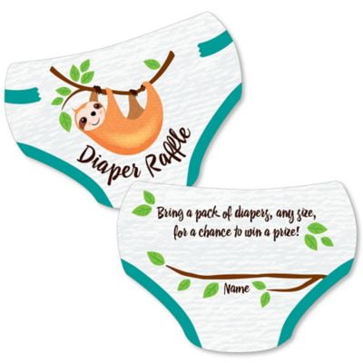 Sloth Shaped Candy Let’s Hang - Sloth - Diaper Shaped Raffle Ticket Inserts - Baby Shower Activities - Diaper Raffle Game - Set of 24 ()