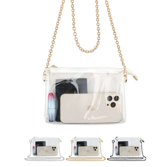 Lava Clear Purse for Women Stadium Approved Clear Crossbody Bag with Zipper See Through Clutch Shoulder Bag for Concert Sports Events Gold