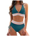 thumbnail image 1 of MKLEKYY Trajes De Baño Completo Mujer Women High Waisted Bikini Sets Swimsuits Color Block Two Piece Drawstring Bathing Suit, 1 of 5
