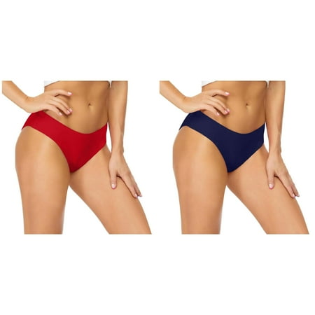 Lojoutye 2 Pack(Dark Blue 1PCS & Red 1PCS) Multipack Women s Low Waisted Bikini Bottoms Retro Basic Full Coverage Swimsuit Mid Waist Bathing Suit Bottom