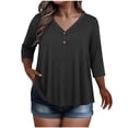 thumbnail image 1 of KyCheLot Women's V Neck Tops Fall Button Plus Size 3/4 Length Sleeve Solid Color Clothes Comfy Loose Hiking Tops, 1 of 6