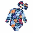 thumbnail image 5 of EQWLJWE Baby Girl Swimsuit Zipper Rash Guard Bathing Suit Floral Printed One Piece Bikini Long Sleeve Swimsuit with Headband for Surfing Diving Swimming(Navy,6-18M), 5 of 5