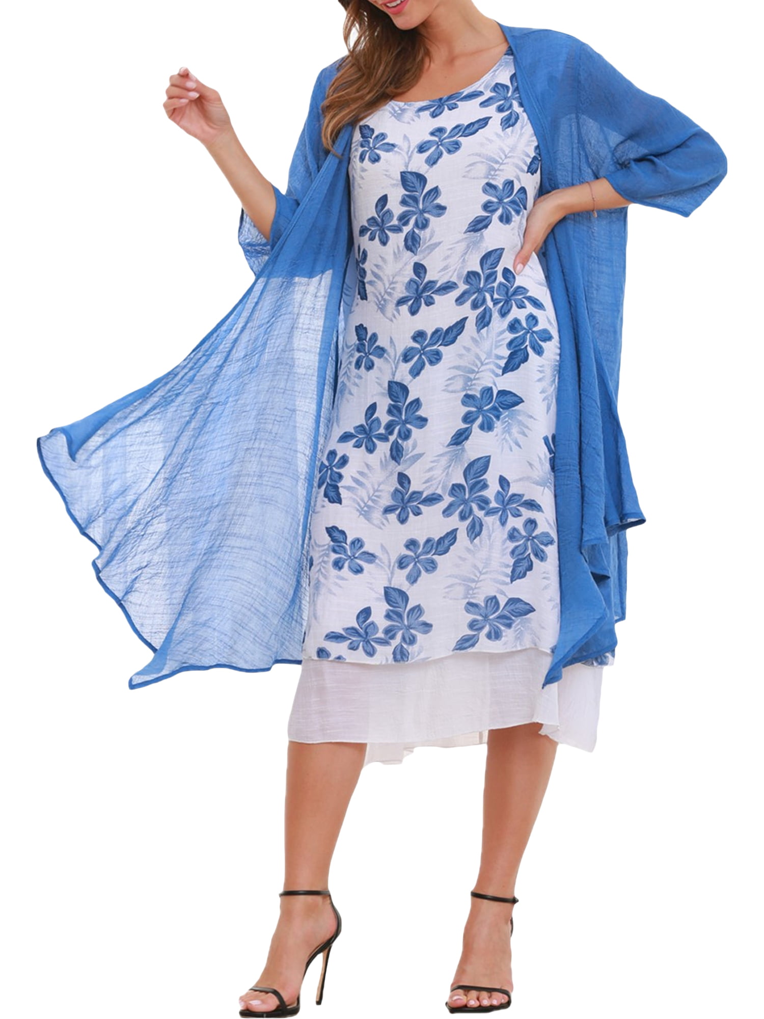 Simply Couture 2pc Set Dress with Kimono Jacket, Women's - Walmart.com