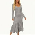 thumbnail image 6 of Women's Maxi Dress Long Dress Long Sleeve Western Style Button Front Gathered Detail Sexy Dress for Spring Fall,Gray,XL, 6 of 6