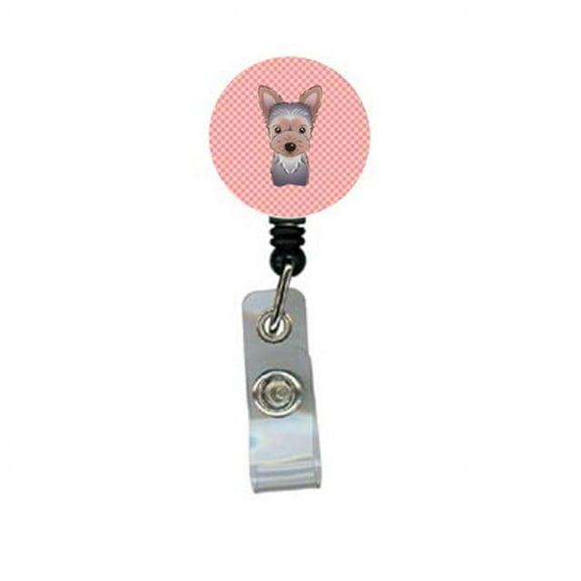 Carolines Treasures BB1232BR Damier Rose Yorkie Chiot Rétractable Badge Bobine