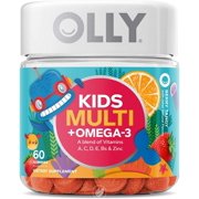 (2 Pack) OLLY Kids Multi + Omega 3 Gummy Multivitamin, 30 Day Supply (60 Gummies), Berry Tangy, Vitamins A, C, D, E, B, Zinc, Omega 3, Chewable Supplement