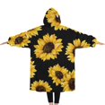 thumbnail image 2 of Oversized Wearable Blanket Hoodie,Black Sunflower Pattern Sherpa Blanket Hoodie with Super Pockets,Super Warm Fuzzy Pullover for Women & Men, 2 of 6