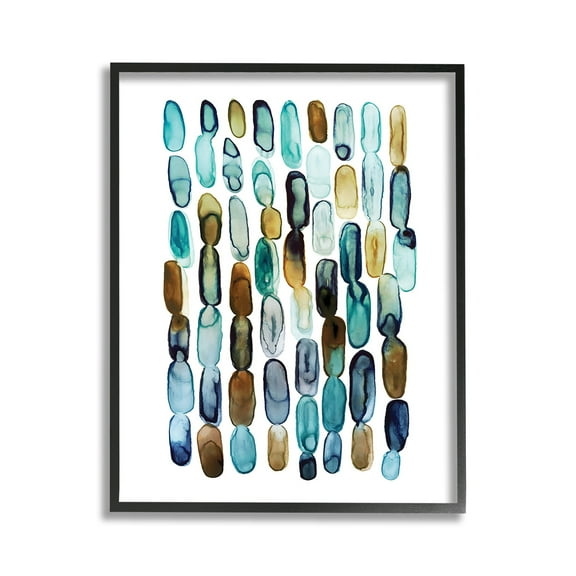 Stupell Industries Blue Oblong Shapes Pattern Abstract Painting Black Framed Art Print Wall Art, 11 x 14