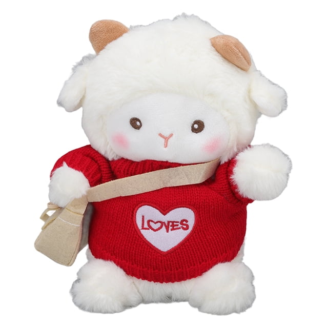 Oveja de peluche de aspecto lindo, tela suave y agradable para la piel, juguete de peluche de oveja, lindo juguete de peluche para niños para dormitorio, oficina, color rojo