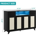 thumbnail image 3 of Bingirl Rattan Sideboard Buffet Cabinet with 2 Drawers Storage, 4 Doors Boho Cabinet with Power Outlet and LED Lights, Wood Sideboard Buffet for Living Room, 3 of 9