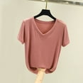 thumbnail image 2 of JUUYY Cotton Basic T Shirts for Women Summer V Neck Solid Slim-Fit Short Sleeve Tops Casual Tee for Women Pink L, 2 of 4