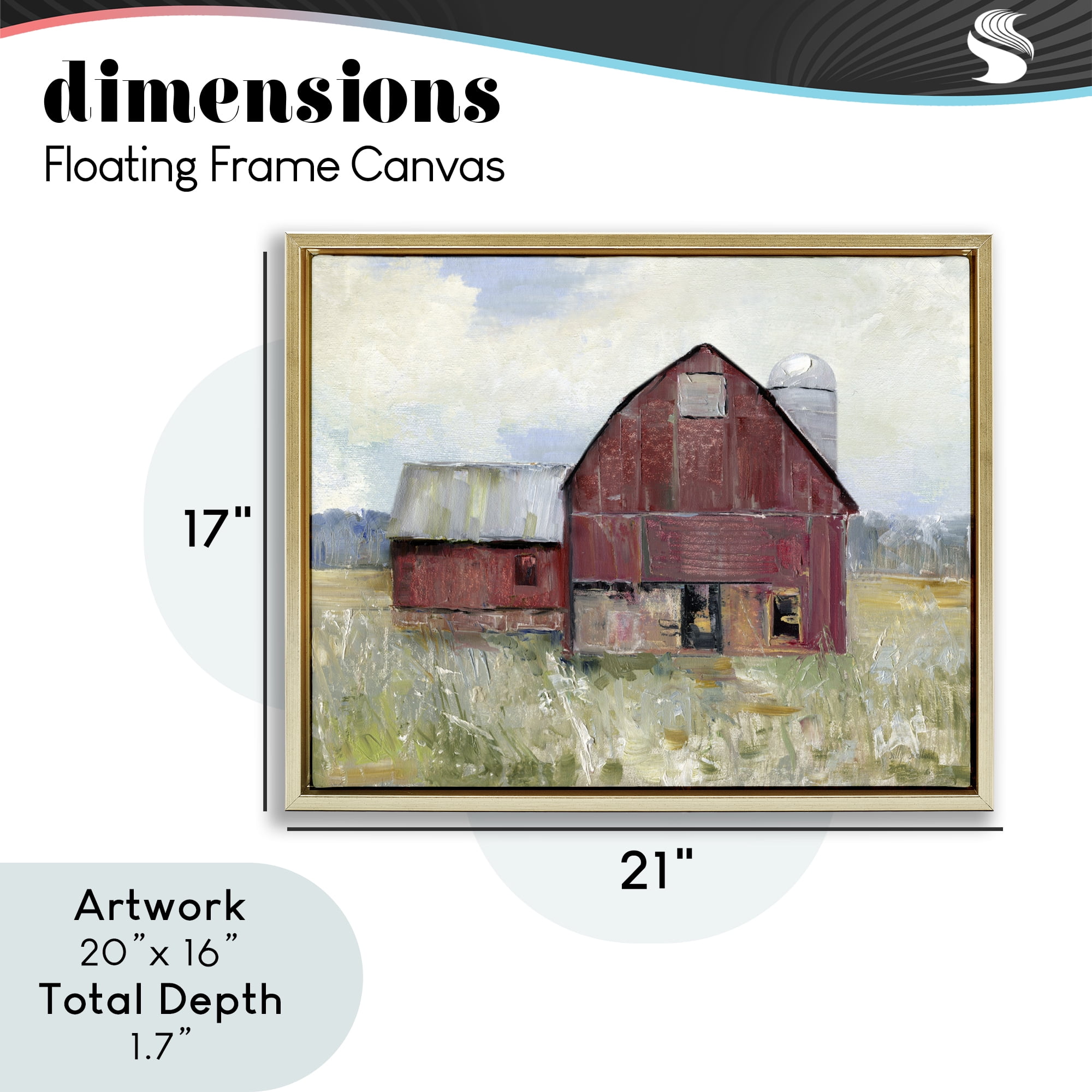 Stupell Industries Red Rugged Barn Gold Framed Floater Canvas Wall Art, design by Sally Swatland