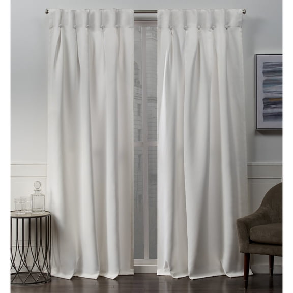 Exclusive Home Sateen Twill Woven Room Darkening Blackout Button Top Curtain Panel Pair, 84" Length, Vanilla