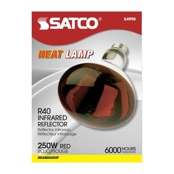 6 Pack Satco S4998 250 Watt Red Infrared Weather Proof Heat Lamp Bulb with Medium Base