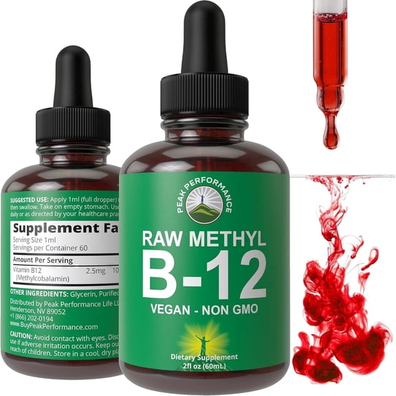 Raw Methyl B12 Liquid Drops. Sublingual Fast Acting Advanced Vegan B 12 Liquid Vitamin Supplement. High Bioavailability Methylcobalamin B-12 Vitamins for Energy, Focus and Relief. for Men   Women