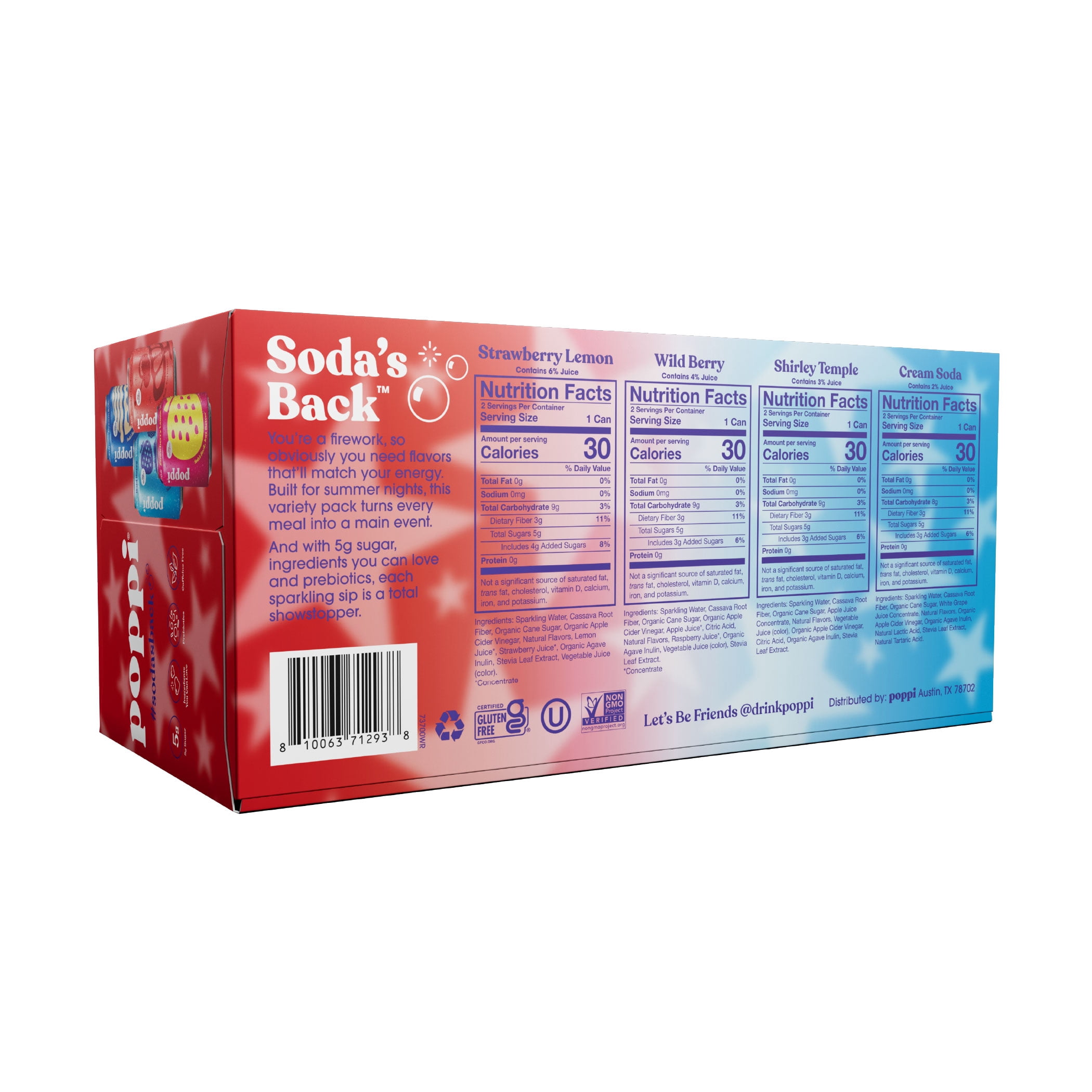 poppi Firecracker Faves Prebiotic Soda Variety Pack, 12 fl oz, 8