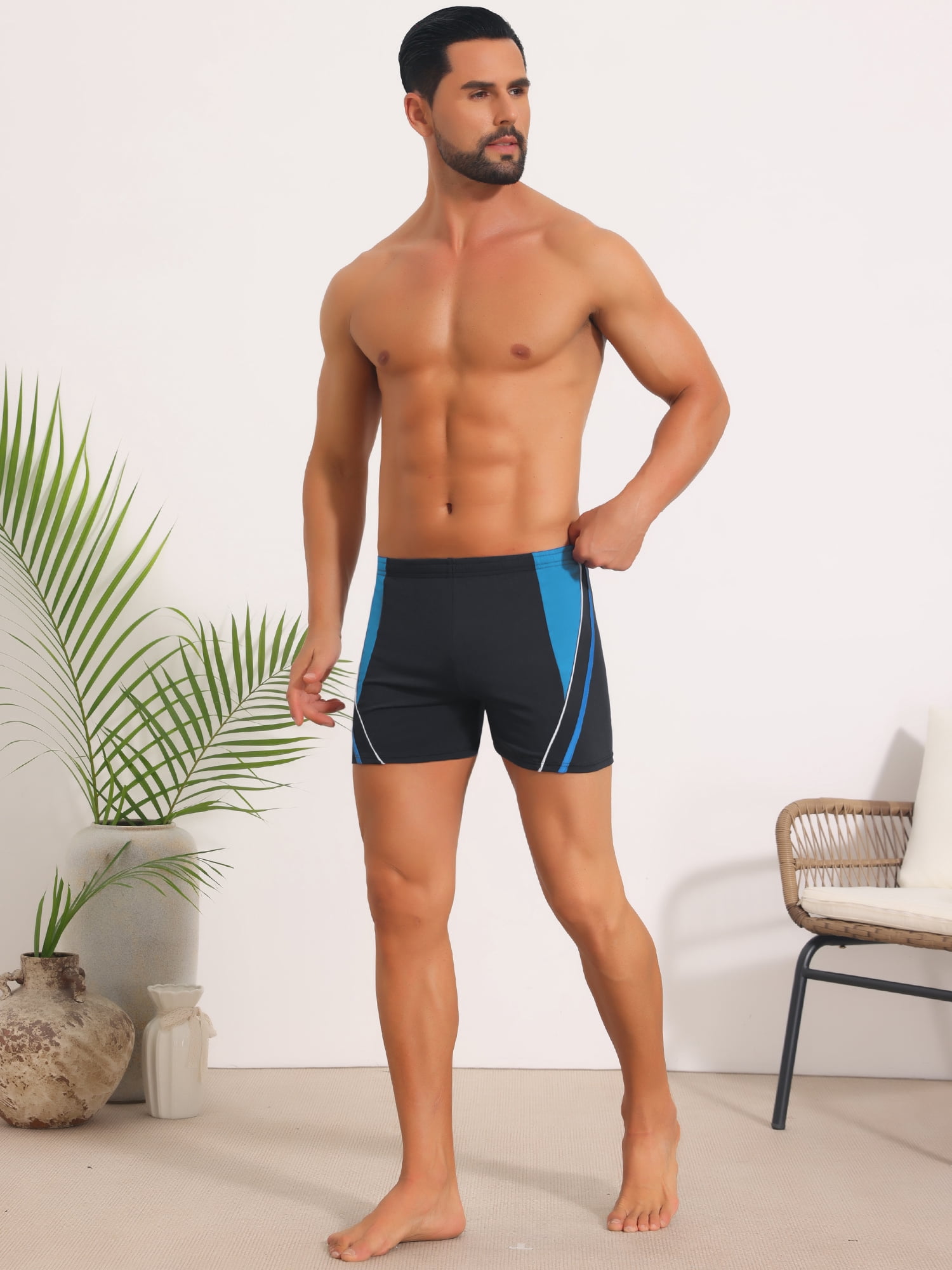 DARING DIVA Men's Block Swimwear Adjustable Drawstring Pool Swimming Shorts 28 Blue