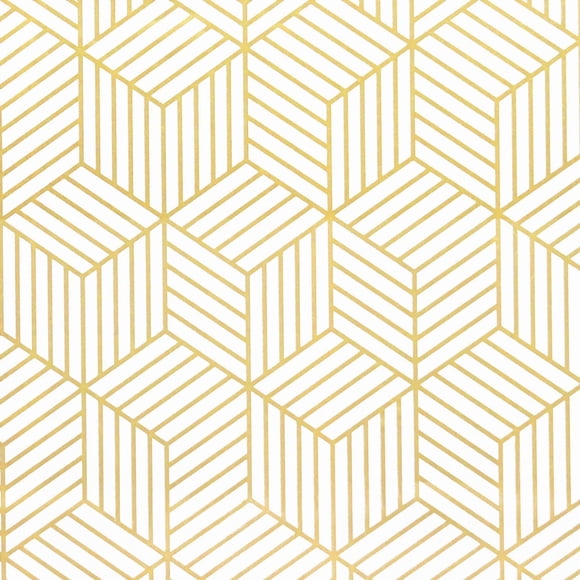 Geometric Gold Striped Wallpaper - Self Adhesive Wallpaper - Wall Decor - White Wallpaper - 45 x 600 cm