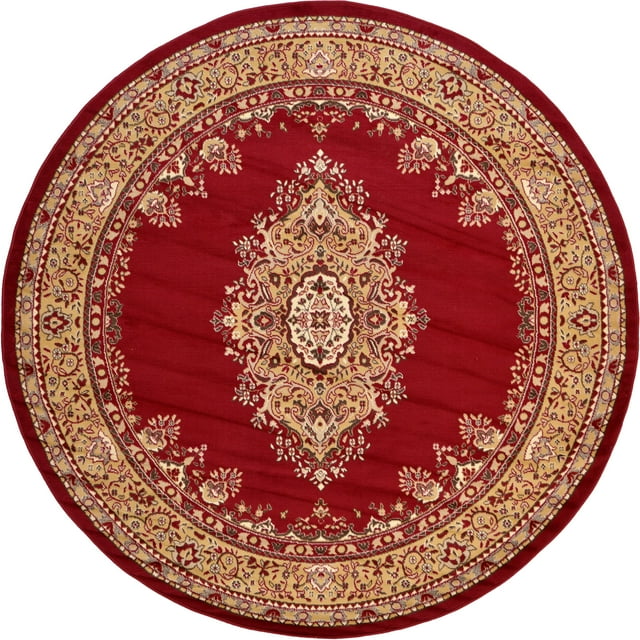 Unique Loom 3119289 8 feet 0 inches (8' 0" Round) Mashad Area Rug, Burgundy/Ivory