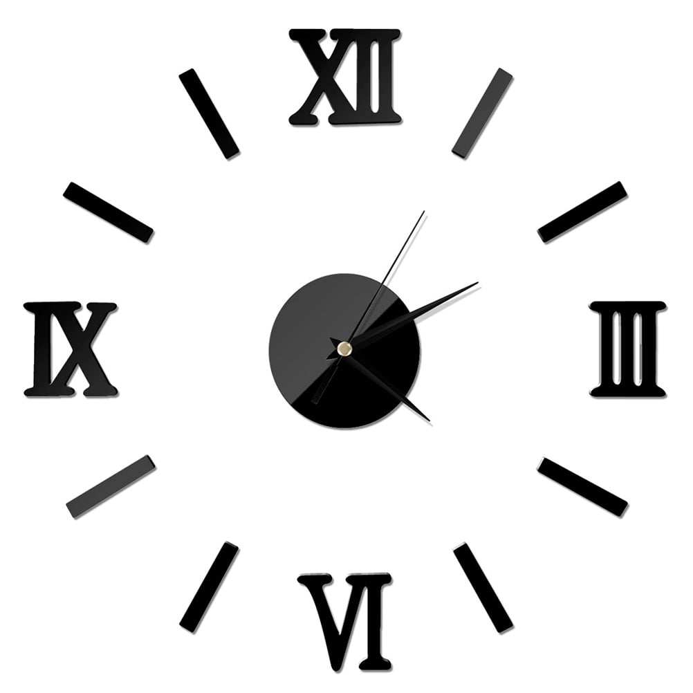 Modern 3D Frameless Wall Clock with Large Mirror , Black - Stylish Home, Living Room & Bedroom Decoration