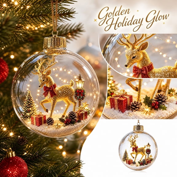 Glowing 3D Christmas Story Ornament, 3.9" Warm LED Light Miniature Winter Scene Hanging Bauble, Christmas Tree Hanging Decor Ball, Holiday Home & Party Decoration for Window