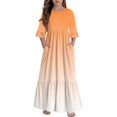 thumbnail image 6 of Abcomgle Summer Dress for Girls Casual A-Line 3/4 Sleeve Maxi Dress Gradient Crew Neck Sundresses Tiered Dresses with Pockets,9-10 Years Orange, 6 of 6
