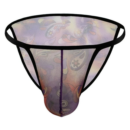 

JNGSA Men s Thong Underwear Men s Underwear Printed Mesh Perspective Low Waist Briefs Underwear Purple