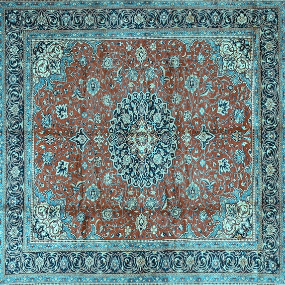 Ahgly Company Indoor Square Medallion Light Blue Traditional Area Rugs, 3' Square