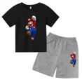 thumbnail image 4 of Conjunto de 2 piezas de camiseta y pantalones cortos de Mario de manga corta de verano para niños y niñas de 3 a 12 años, conjunto deportivo informal para niños, 4 of 5