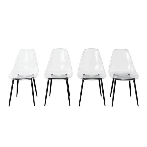 Xukmct 4 Pack Modern Armless Side Chair with Metal Legs, Plasitc Seat Dining Chair for Living Room, Dining Room, Black(Only 4 Pack Chairs)