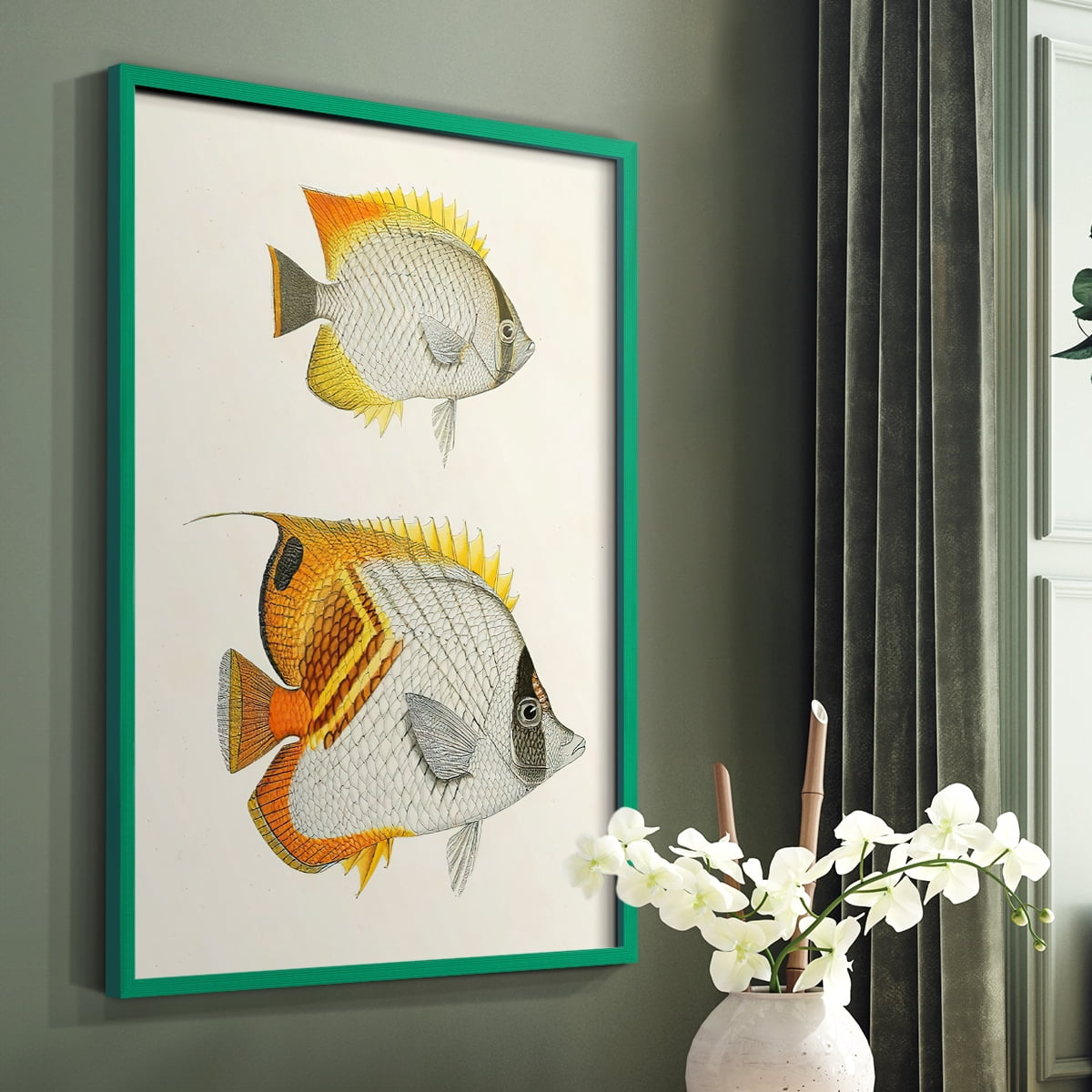 Yellow & Grey Fish I Framed Print - Solid Wood in Single Picture Frame Solid Wood 2 Framed Print