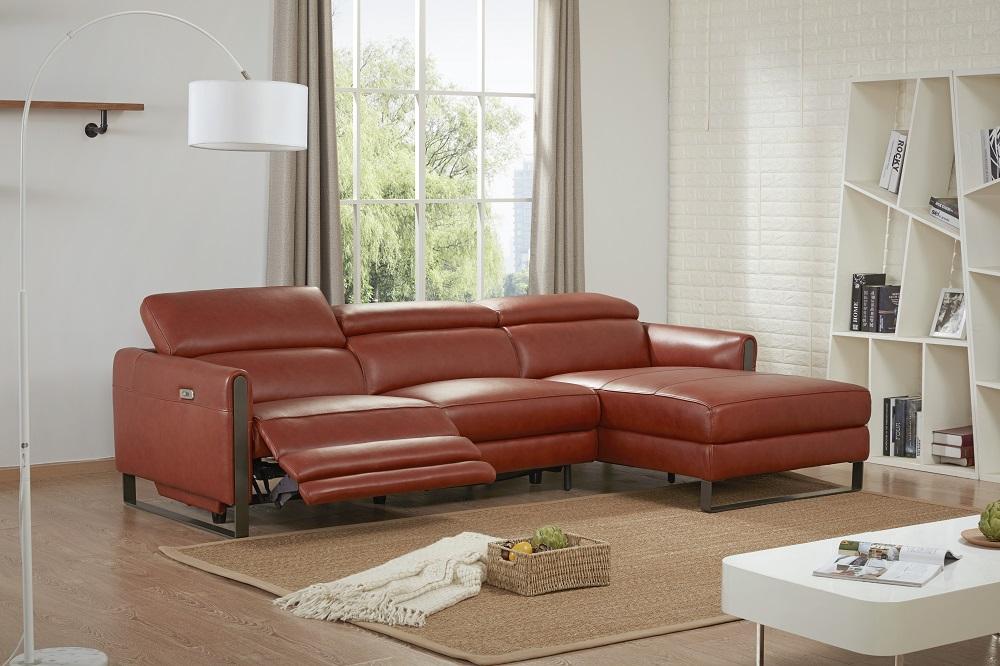 Modern Premium Ochre Leather Motion Sectional Sofa Right Hand Chase J&M Nina - image 1 of 4