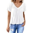 thumbnail image 2 of Womens Short Sleeve Casual Tops Dressy V Neck T Shirts Loose Fit Summer Pleated Blouses White M, 2 of 7
