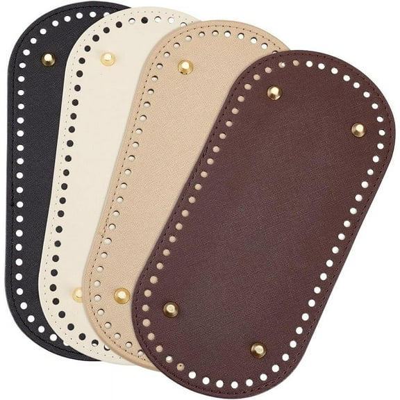 1 Set 4pcs Bag Bottom Base Pads 4 Colors Oval Crochet Bag Bottom PU Leather Bottom Shaper Pad with Hole Knitting Crochet Base Purse Bottom for DIY Crochet Handbag Making 10x4.7inch