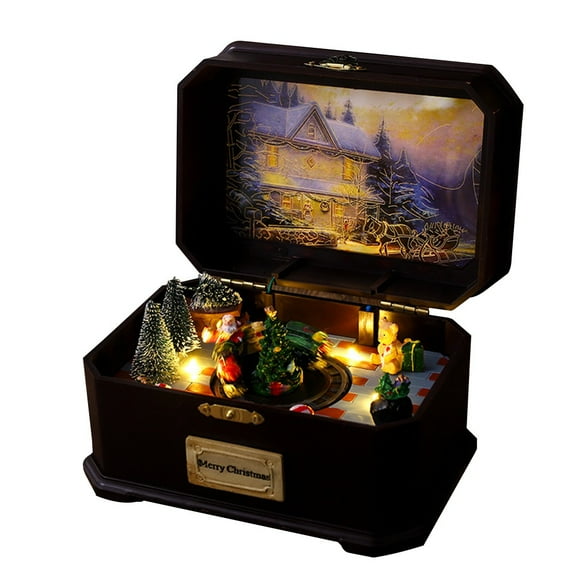 New Christmas Music Box Christmas Decorations Will Rotate And Emit Light With Music USB Battery Dual-use Birthday Party Supplies