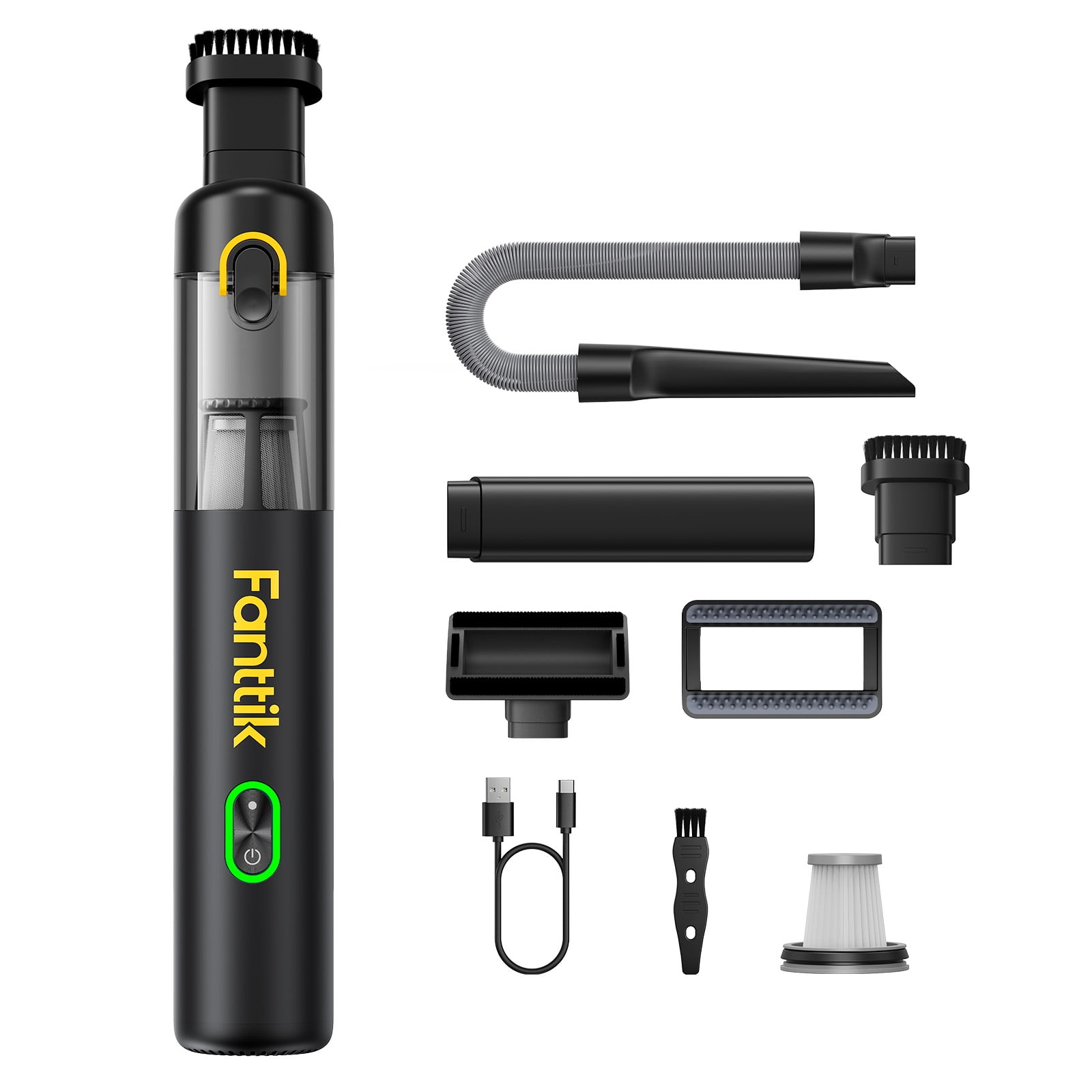Fanttik V8 Mate Cordless Car Vacuum, Portable Mini Vacuum with 13000pa Suction Power, 2 Suction Modes, Type-C Charge, Handheld Vacuum for Car, Small Tasks, Keyboards, Office Desk (Black)
