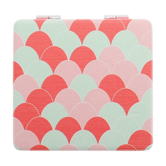 Unique Bargains 1 Pc Folding Makeup Mirror for Travel Vacation Red Pink PU ABS Glass