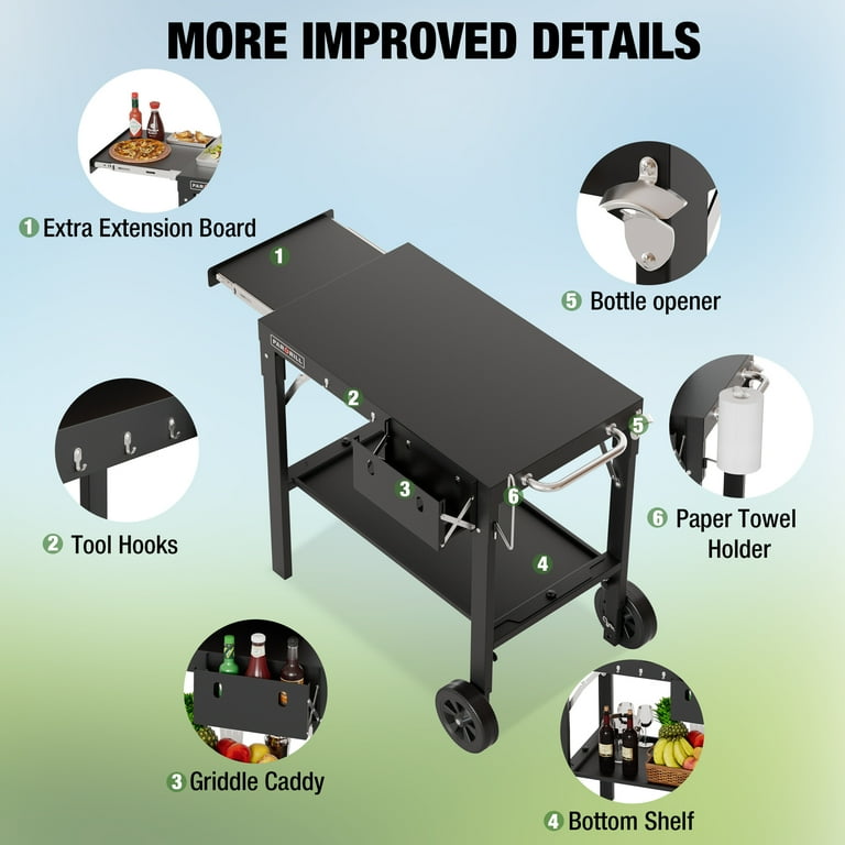 PARGRILL Folding Grill Cart, Stainless Steel 2-Shelf photo 2