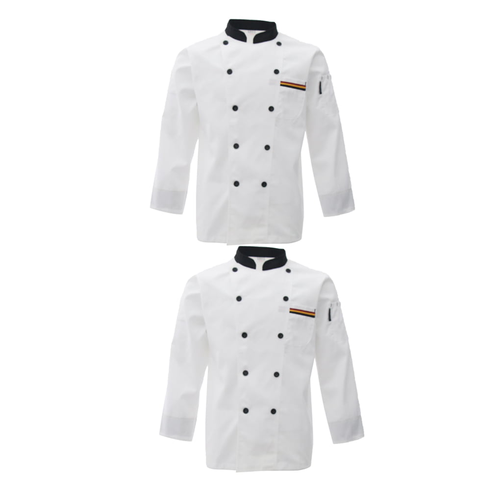 Blesiya 2pcs Unisex Black Red Chef Apparel Double-breasted Cook Chef Jacket 